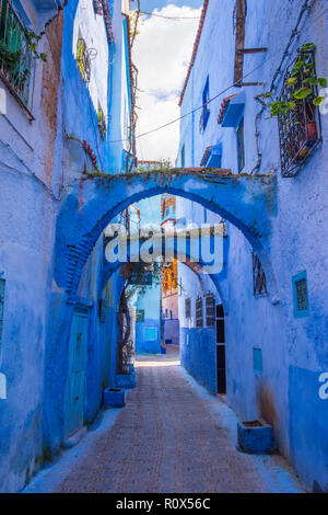 Amazing street view of blue city Chefchaouen Morocco, Africa Stock Photo