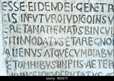 Latin inscription on ancient wall of Church of Santa Maria in Cosmedin in Rome, Italy Stock Photo