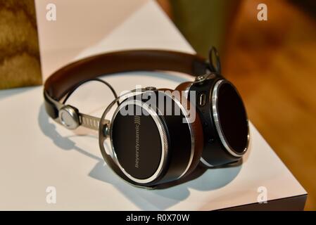 Beyerdynamic audio headphones on display at CES (Consumer Electronics Show), the world’s largest technology trade show, held in Las Vegas, USA. Stock Photo