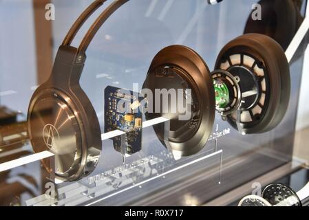 Audio headphones on display at CES (Consumer Electronics Show), the world’s largest technology trade show, held in Las Vegas, USA. Stock Photo
