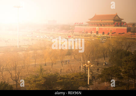 An aerial bird view of the the famous Forbidden City in Beijing, China. The vast area of the architectural complex Stock Photo