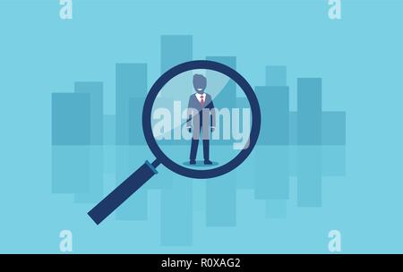 Search for a job business candidate as a symbol of magnifying glass over a businessman Stock Vector