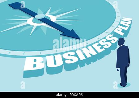 Creative vector of compass with arrow aiming at business plan for a businessman on blue background Stock Vector