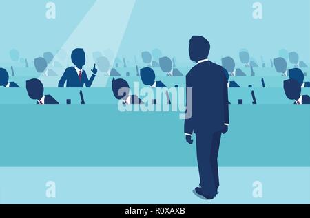 Vector concept illustration of office employee raising a question to a boss manager Stock Vector