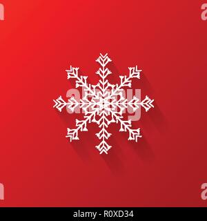 White snowflake flat icon with red background, vector, illustration ...