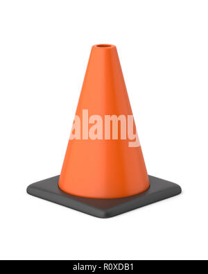 3d rendered orange and black traffic cone on a white background. Stock Photo