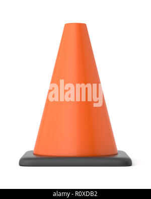 3d rendered orange and black traffic cone on a white background. Stock Photo