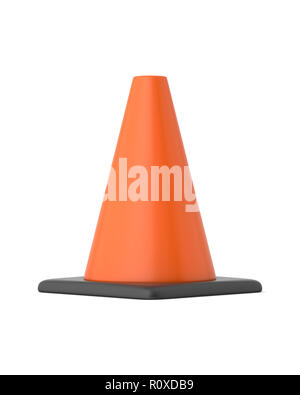 3d rendered orange and black traffic cone on a white background. Stock Photo