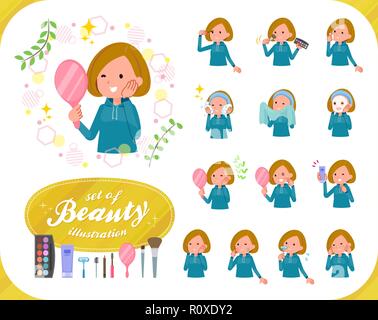 A set of women in sportswear on beauty.There are various actions such as skin care and makeup.It's vector art so it's easy to edit. Stock Vector