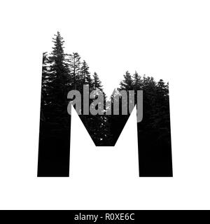 Letter M hipster wilderness font lettering. Outdoor adventure. Stock Photo