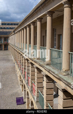 Colonnade of the Piece Hall, a unique historic survival of a cloth hall located in Halifax, west Yorkshire Stock Photo