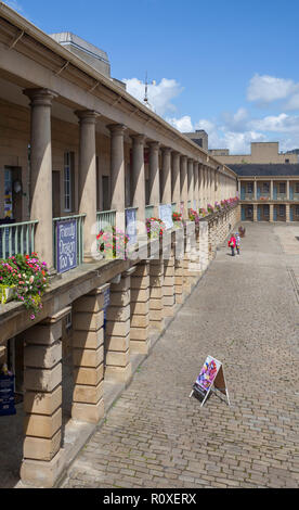 Colonnade of the Piece Hall, a unique historic survival of a cloth hall located in Halifax, west Yorkshire Stock Photo