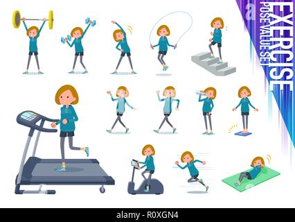 A set of women in sportswear on exercise and sports.There are various actions to move the body healthy.It's vector art so it's easy to edit. Stock Vector