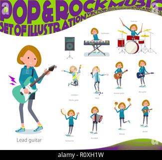 A set of women in sportswear playing rock 'n' roll and pop music.There are also various instruments such as ukulele and tambourine.It's vector art so  Stock Vector