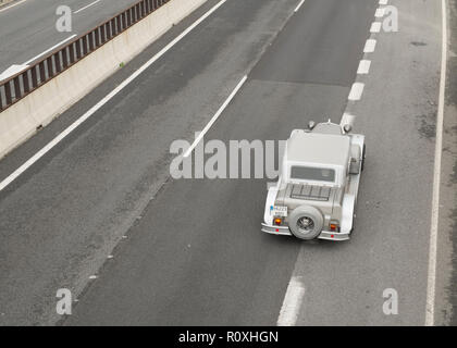 Classic US car on A7 motorway. Fuengirola, Málaga, Spain. Stock Photo