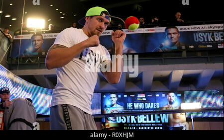 Oleksandr Usyk during the workout at the National football Museum, Manchester. Stock Photo