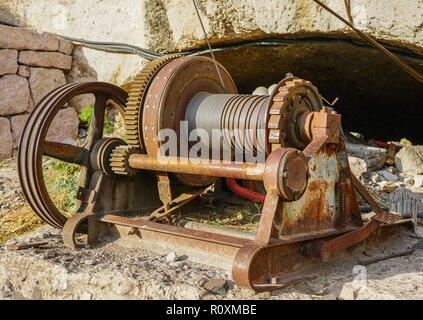 electric motor with belt drive gear for winding steel wire Stock Photo