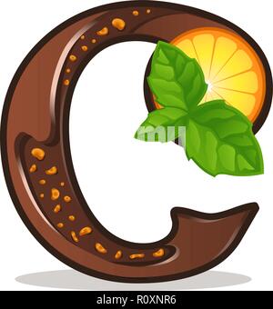 Cards for children for learning the alphabet. Letter c as chocolate, in the form of candies and cakes . Vector Illustration Stock Vector