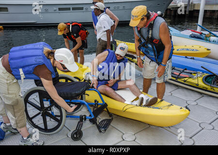 Miami Florida,Coconut Grove,Shake a Leg Miami,No Barriers Festival,disabled handicapped special needs,physical disability,adaptive water sports,kayak, Stock Photo