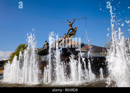 SANDEFJORD, NORWAY - JULY 21, 2018: The Whaler’s Monument (The Whaling Monument), a rotating bronze memorial statue and fountain by Norwegian sculptor Stock Photo