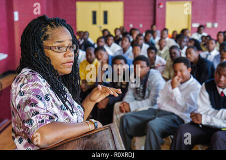 Miami Florida,Overtown,Overtown Youth Center,Summer Career Training Program,assembly,student students teen teens teenager teenagers Black woman female Stock Photo