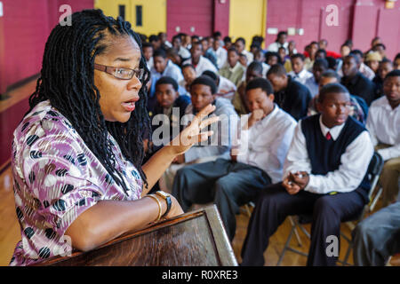 Miami Florida,Overtown,Overtown Youth Center,Summer Career Training Program,assembly,student students teen teens teenager teenagers Black woman female Stock Photo