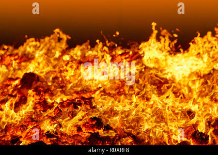 Fire. Volcano incandescent material. Hot charcoal bonfire. Carbon ...