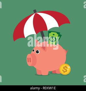 Piggy bank with umbrella illustration in vector. Stock Vector