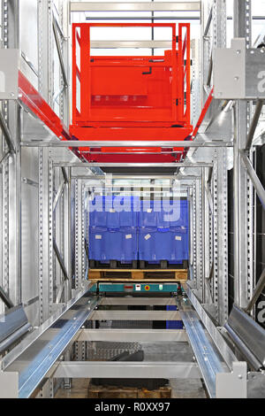 Automated Pallet Shuttle Storage and Retrieval System in Warehouse Stock Photo