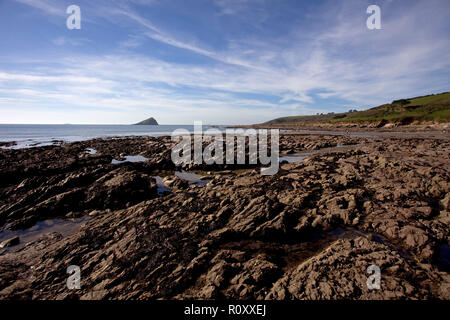 Low tide at Wembury beach Devon Stock Photo