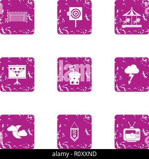 Night parkland icons set, grunge style Stock Vector