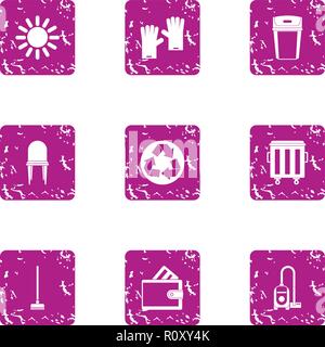 Eco cleaning icons set, grunge style Stock Vector