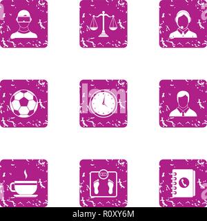 Coaching team icons set, grunge style Stock Vector