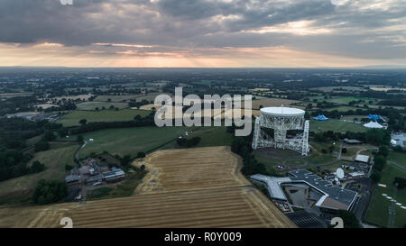 Aerial Shot Of Jodrell Bank Observatory Radio Telescope in Macclesfield Near Manchester in Cheshire