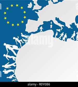 immigration people silhouette moving to europe Stock Vector