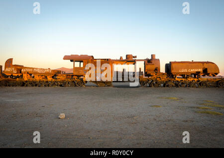 Abandoned railway engines at the Train Cemetery, Uyuni, Bolivia Stock Photo