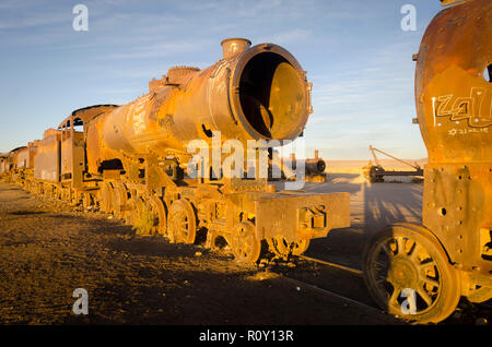 Abandoned railway engines at the Train Cemetery, Uyuni, Bolivia Stock Photo