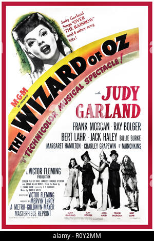 WIZARD OF OZ, 1939. Vintage Movie Poster starring Judy Garland, Ray Bolger and Frank Morgan. Directed by Victor Fleming film classic launched the career of Judy Garland and brought memorable songs and scenes to children and adults throughout the world for two generations. As popular today as it was almost 70 years ago printed for the 1949 re-release of the movie. “Judy Garland sings Over the Rainbow and 6 other song hits!” Stock Photo
