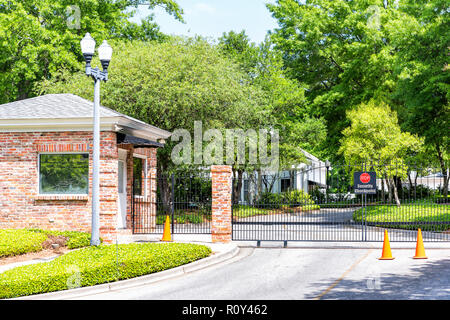 Montgomery, USA - April 21, 2018: Entrance gate on street during day in capital Alabama city in old town historic museum, for Governor's Mansion Stock Photo