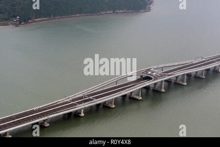 Aerial view of t he Hong Kong-Zuhari-Macau bridge. Stock Photo