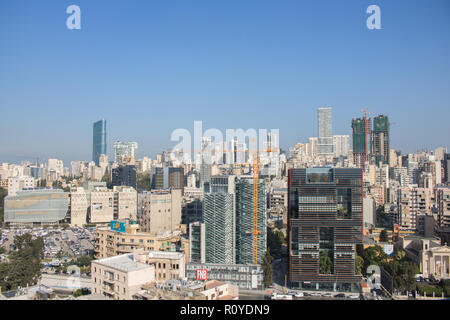 Beirut Lebanon. 8th November 2018. A panoramic View of downtown Beirut skyline and buildings bathed in  morning sunshine on an unusually warm November day in Beirut for this time of year Credit: amer ghazzal/Alamy Live News Stock Photo