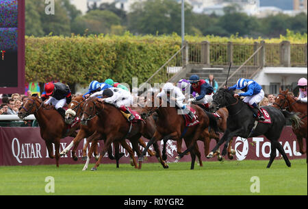 Paris, France. 5th Oct, 2014. Jockeys are seen racing during the Qatar Arc de Triomphe prize at the Longchamp race course. Credit: Osama Faisal/SOPA Images/ZUMA Wire/Alamy Live News Stock Photo