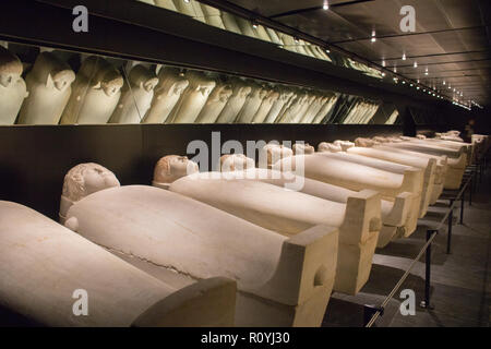 Beirut Lebanon. 8th November 2018. 'Collection of anthropoid sarcophag' iA few foreign visitors trickle to visit the National Museum of Beirut in Beirut which houses antiquities from the Phoenician, Roman, Byzantine and Ottoman Periods Credit: amer ghazzal/Alamy Live News Stock Photo