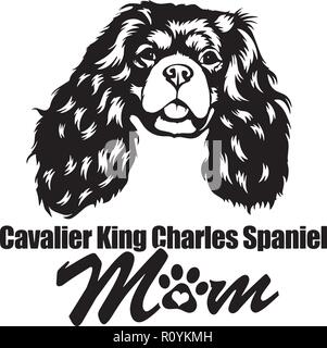 Cavalier King Charles Spaniel Dog Breed Head Isolated Pedigree Pet Portrait Smiling Happy Puppy Face Animal Cartoon Illustration Portrait Art Artwork Stock Vector