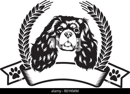 Cavalier King Charles Spaniel Dog Breed Head Isolated Pedigree Pet Portrait Smiling Happy Puppy Face Animal Cartoon Illustration Portrait Art Artwork Stock Vector