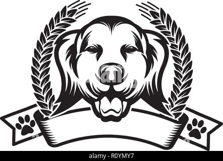 Golden Retriever Dog Breed Head Isolated Pedigree Pet Portrait Smiling Happy Puppy Face Animal Cartoon Illustration Portrait Art Artwork Cute Design Stock Vector