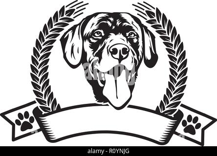 Labrador Retriever Dog Breed Head Isolated Pedigree Pet Portrait Smiling Happy Puppy Face Animal Cartoon Illustration Portrait Art Artwork Cute Design Stock Vector