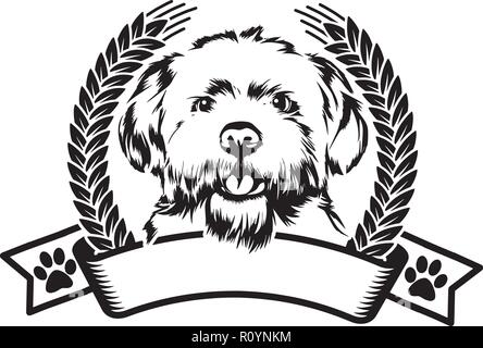 Maltese Dog Breed Head Isolated Pedigree Pet Portrait Smiling Happy Puppy Face Animal Cartoon Illustration Portrait Art Artwork Cute Design Stock Vector