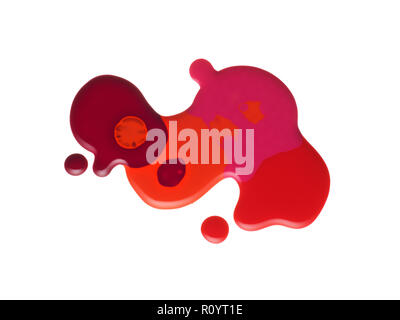 Shiny nail polish in reds and pinks on white background forming gloopy abstract pattern Stock Photo