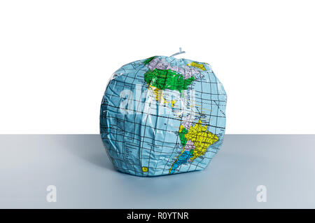 Deflating inflatable globe showing the Americas, still life Stock Photo